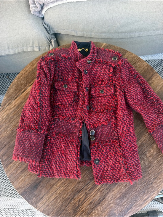 Tory Burch Jackets & Blazers - Tory Burch Red Tweed Military-Style Pocket Jacket